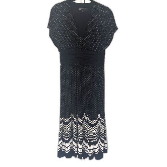 Jones New York Dresses & Skirts - Jones New York Polka Dot Midi Dress Ruched Waist V Neck Jersey Knit Size 6
